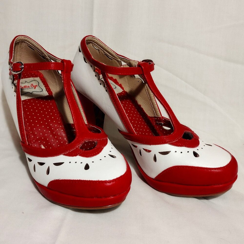 Ellie || 3.5" Bettie Page Holly Pump - White/Red